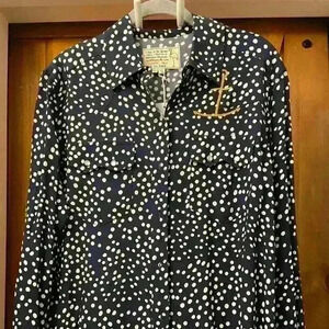 Free People X Sandrine Rose Navy Polka Dot Anchor Button Down -Small NWT